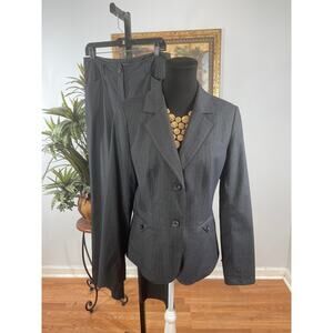 Atelier Women 2 Set Pants Jacket 6 Gray Striped Lapel Notch Pocket Office Siren